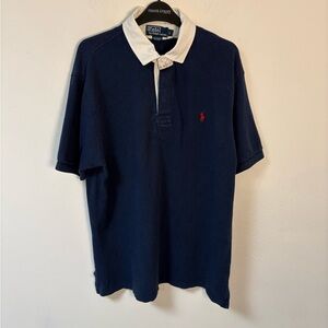 Vintage Polo by Ralph Lauren Iconic Navy Rugby Polo with White Collar Large